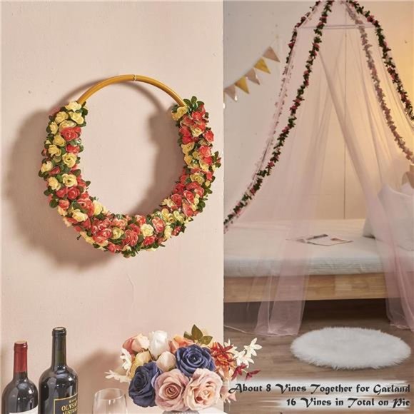 8Pcs 66FT Flower Garland, Artificial Rose Vine Flowers with Green Leaves Hanging - Picture 6 of 6